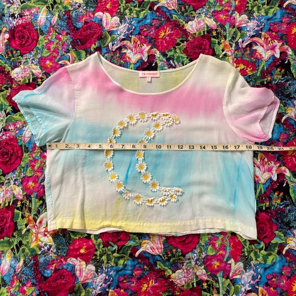 Tie-dye Crescent Moon Daisy Embroidery Appliqué Crop Top - Picture 5 of 6